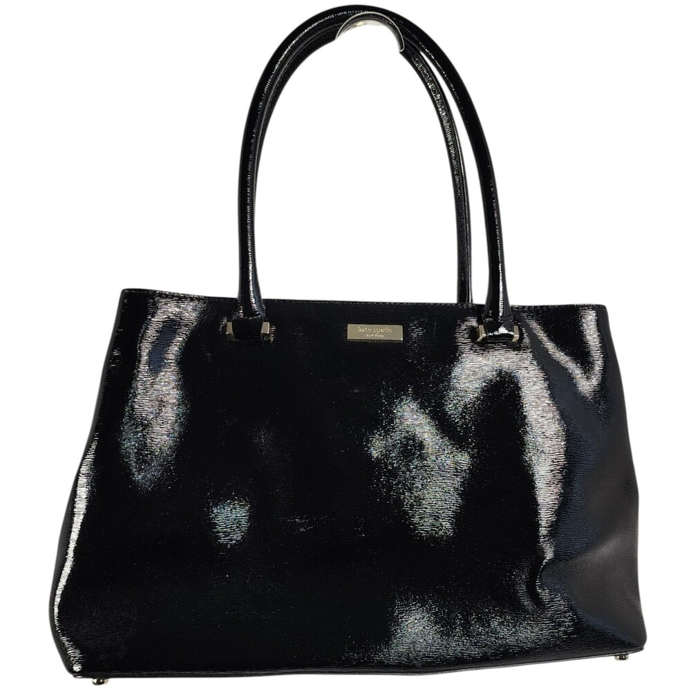 Kate Spade Elena Bixby Place Black Patent Leather Lg Triple Compartment Tote Bag